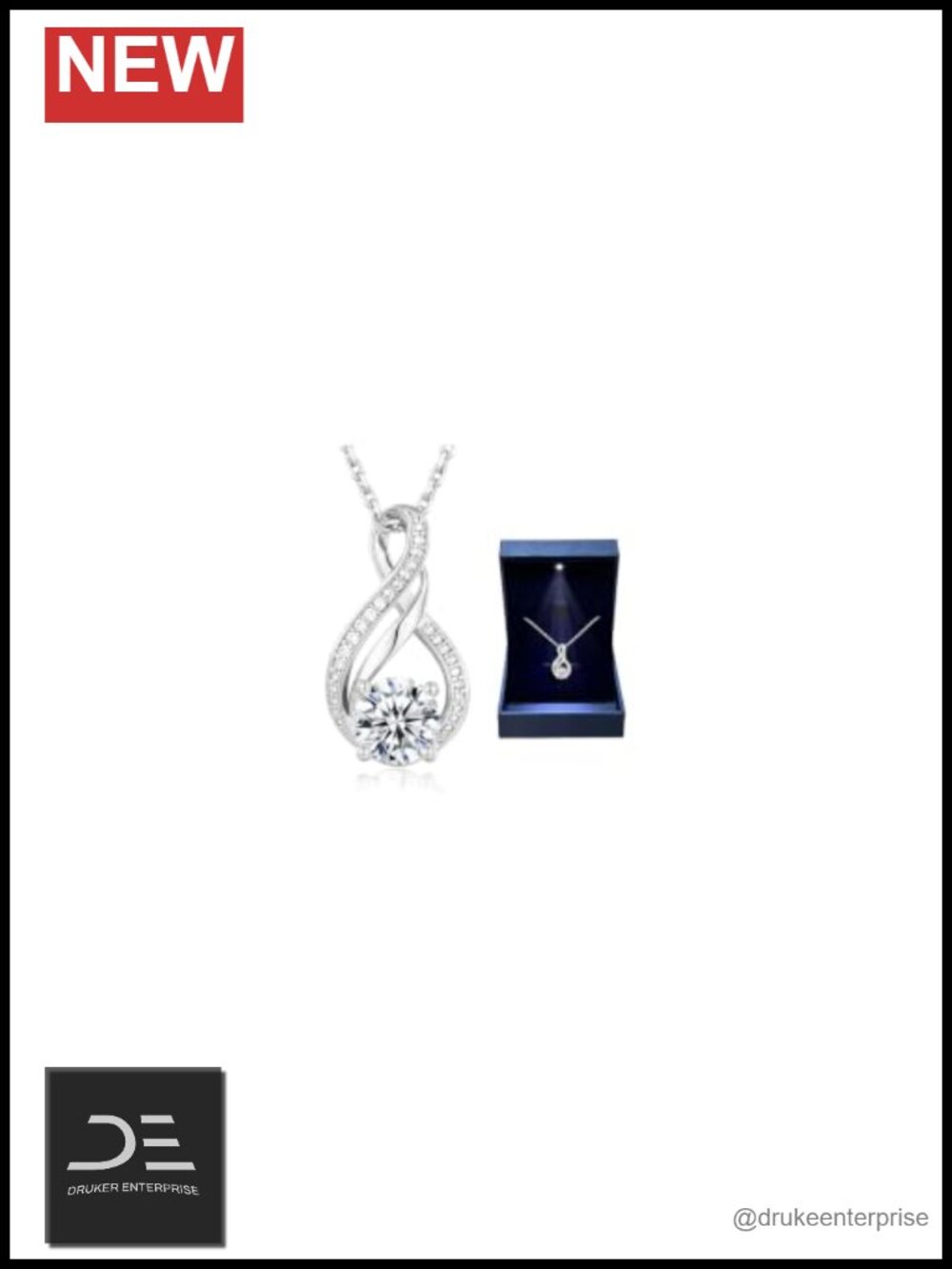 Moissanite Infinity Pendant Necklace, White Gold Plated, 2 Carat, Sterling